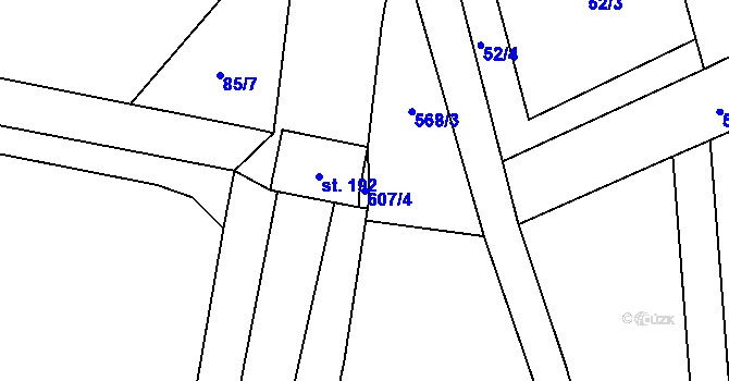 Parcela st. 607/4 v KÚ Jeřice, Katastrální mapa