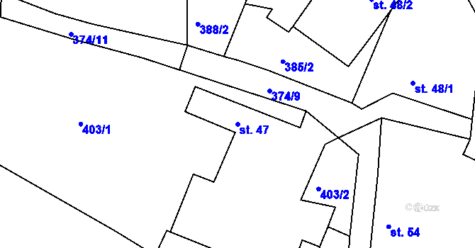 Parcela st. 47 v KÚ Jeřičky, Katastrální mapa