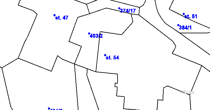 Parcela st. 54 v KÚ Jeřičky, Katastrální mapa