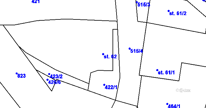 Parcela st. 62 v KÚ Jeřičky, Katastrální mapa