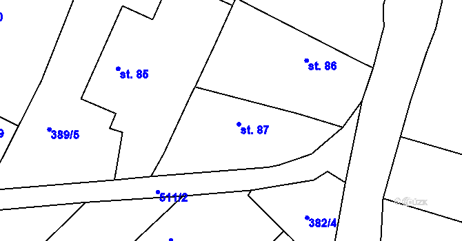 Parcela st. 87 v KÚ Jeřičky, Katastrální mapa