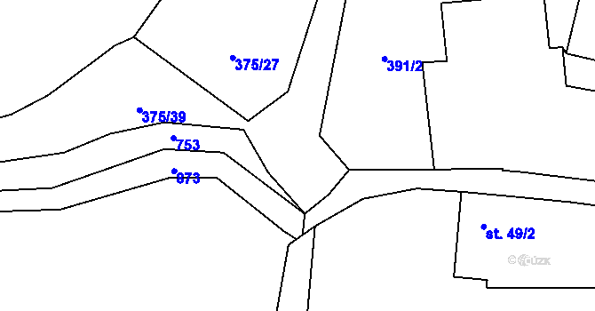 Parcela st. 375/28 v KÚ Jeřičky, Katastrální mapa