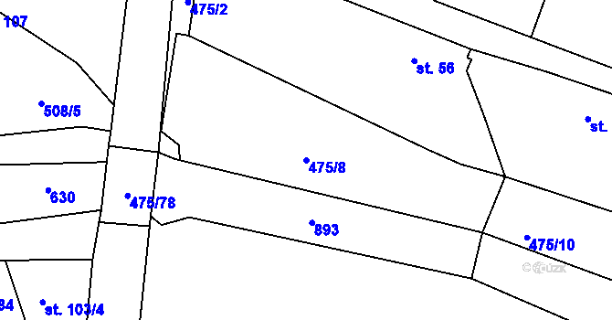 Parcela st. 475/8 v KÚ Jeřičky, Katastrální mapa