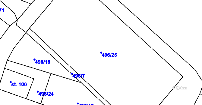 Parcela st. 496/25 v KÚ Jeřičky, Katastrální mapa