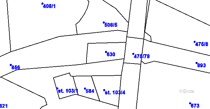 Parcela st. 475/100 v KÚ Jeřičky, Katastrální mapa