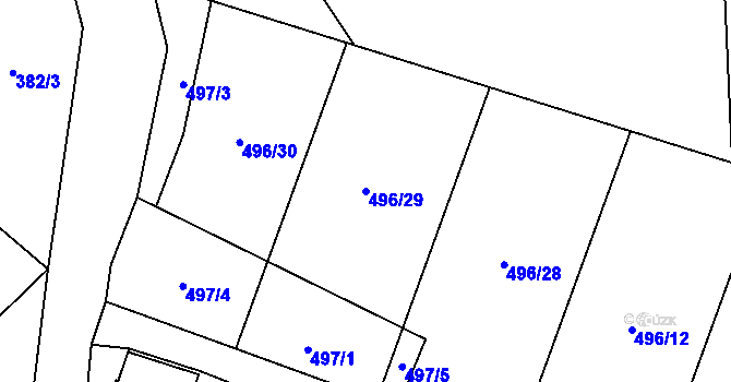 Parcela st. 496/29 v KÚ Jeřičky, Katastrální mapa