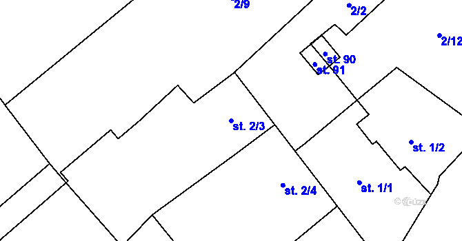 Parcela st. 2/3 v KÚ Chuchel, Katastrální mapa