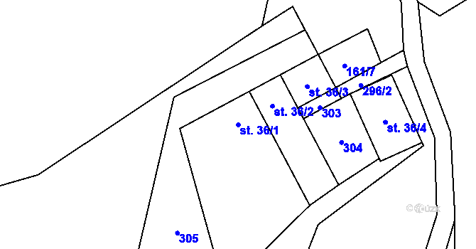 Parcela st. 36/1 v KÚ Chuchel, Katastrální mapa