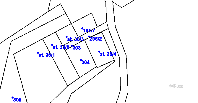 Parcela st. 36/4 v KÚ Chuchel, Katastrální mapa