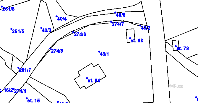 Parcela st. 43/1 v KÚ Chuchel, Katastrální mapa