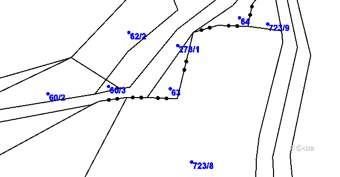 Parcela st. 63 v KÚ Chuchel, Katastrální mapa