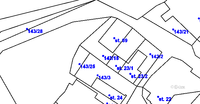 Parcela st. 143/15 v KÚ Chuchel, Katastrální mapa