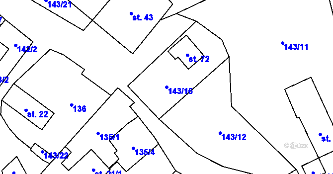 Parcela st. 143/16 v KÚ Chuchel, Katastrální mapa