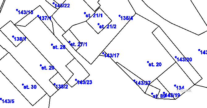 Parcela st. 143/17 v KÚ Chuchel, Katastrální mapa