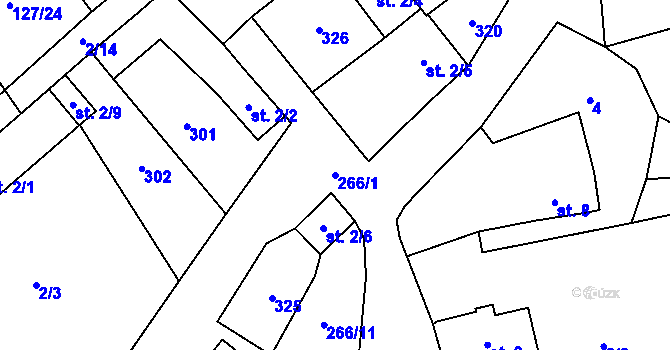Parcela st. 266/1 v KÚ Chuchel, Katastrální mapa