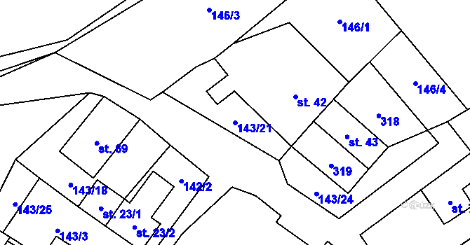 Parcela st. 143/21 v KÚ Chuchel, Katastrální mapa