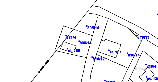 Parcela st. 805/18 v KÚ Jeřišno, Katastrální mapa