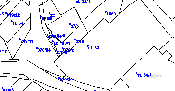 Parcela st. 33 v KÚ Jeřišno, Katastrální mapa