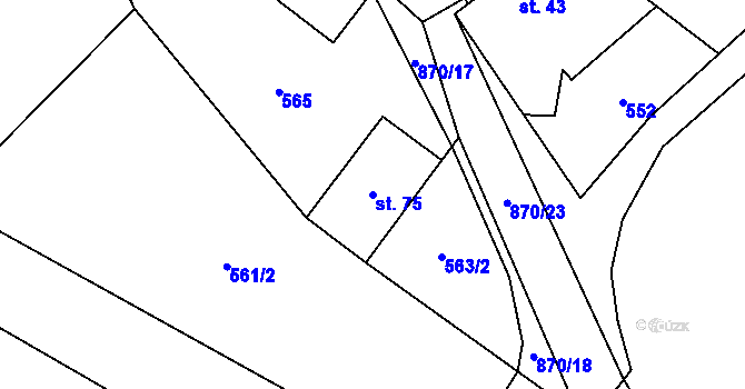 Parcela st. 75 v KÚ Jeřišno, Katastrální mapa