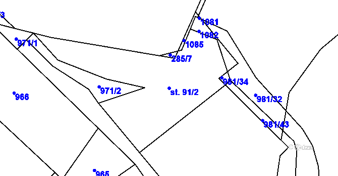 Parcela st. 91/2 v KÚ Jeřišno, Katastrální mapa