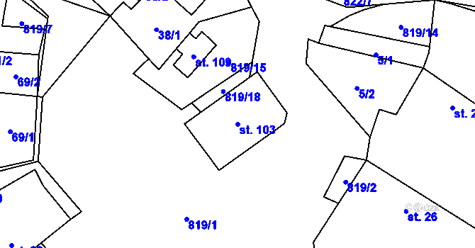 Parcela st. 103 v KÚ Jeřišno, Katastrální mapa