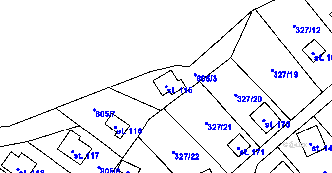 Parcela st. 115 v KÚ Jeřišno, Katastrální mapa
