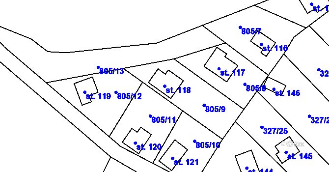 Parcela st. 118 v KÚ Jeřišno, Katastrální mapa