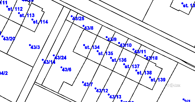 Parcela st. 135 v KÚ Jeřišno, Katastrální mapa