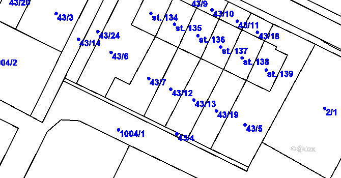 Parcela st. 43/12 v KÚ Jeřišno, Katastrální mapa