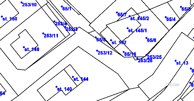Parcela st. 253/12 v KÚ Jeřišno, Katastrální mapa
