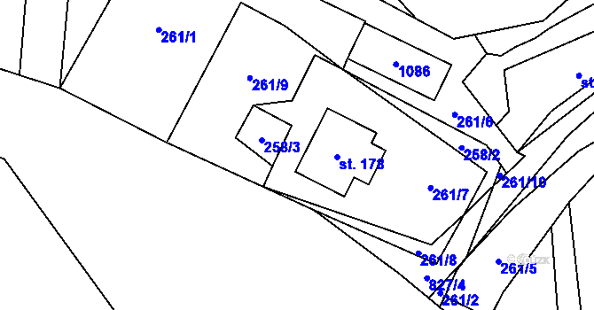 Parcela st. 258/4 v KÚ Jeřišno, Katastrální mapa