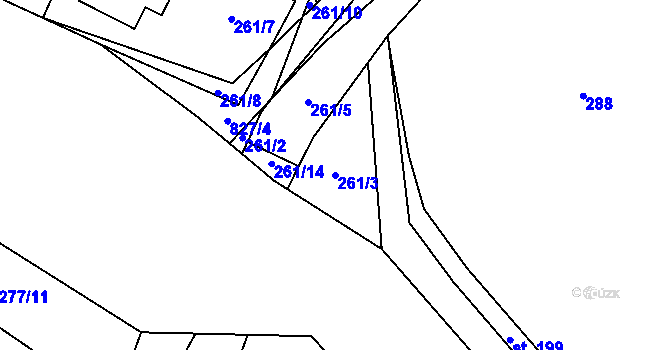 Parcela st. 261/3 v KÚ Jeřišno, Katastrální mapa