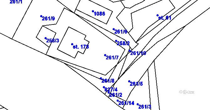 Parcela st. 261/7 v KÚ Jeřišno, Katastrální mapa