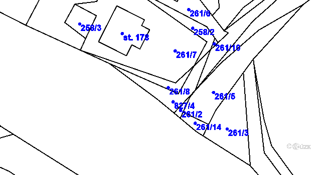 Parcela st. 261/8 v KÚ Jeřišno, Katastrální mapa