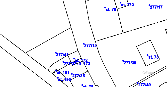 Parcela st. 277/13 v KÚ Jeřišno, Katastrální mapa