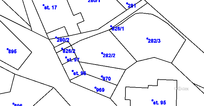 Parcela st. 282/2 v KÚ Jeřišno, Katastrální mapa