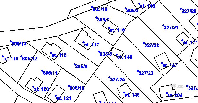 Parcela st. 805/8 v KÚ Jeřišno, Katastrální mapa