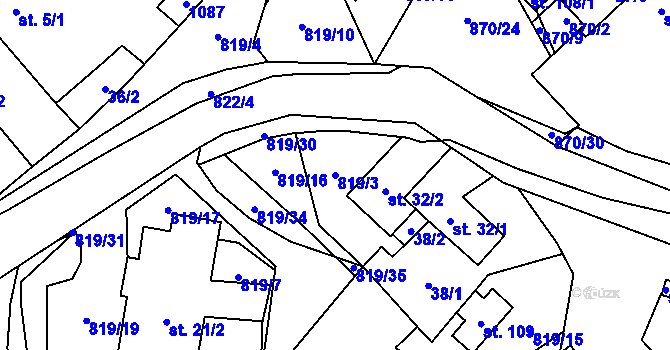 Parcela st. 819/3 v KÚ Jeřišno, Katastrální mapa