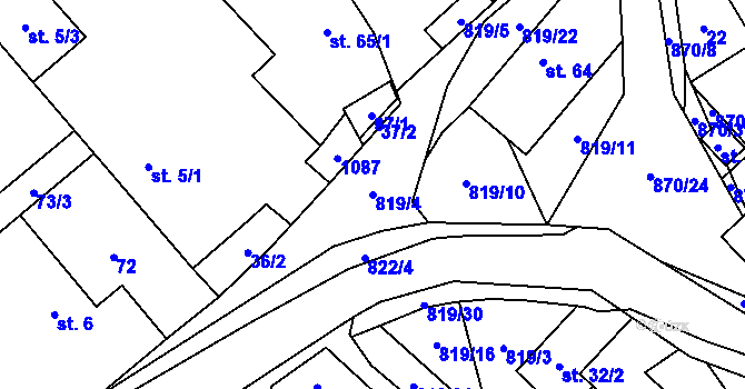 Parcela st. 819/4 v KÚ Jeřišno, Katastrální mapa