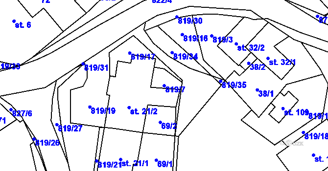Parcela st. 819/7 v KÚ Jeřišno, Katastrální mapa