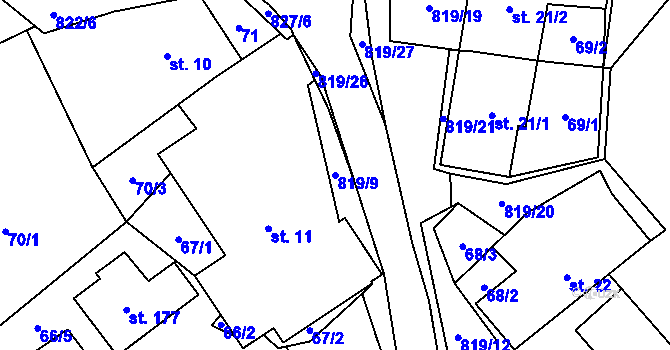 Parcela st. 819/9 v KÚ Jeřišno, Katastrální mapa