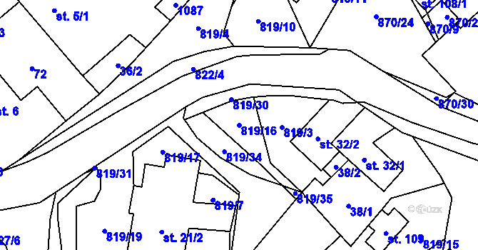 Parcela st. 819/16 v KÚ Jeřišno, Katastrální mapa