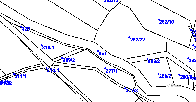 Parcela st. 867 v KÚ Jeřišno, Katastrální mapa