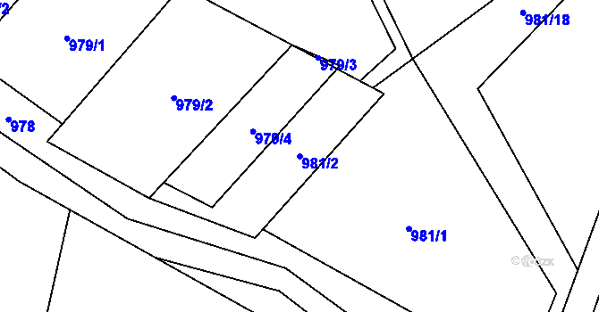 Parcela st. 981/2 v KÚ Jeřišno, Katastrální mapa