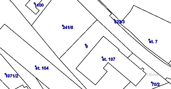 Parcela st. 9 v KÚ Jeřišno, Katastrální mapa