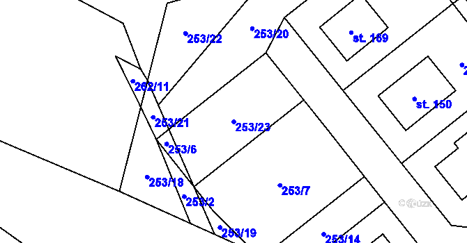 Parcela st. 253/23 v KÚ Jeřišno, Katastrální mapa