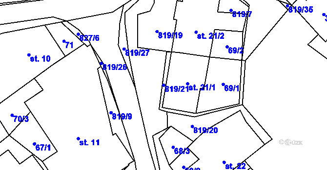 Parcela st. 819/21 v KÚ Jeřišno, Katastrální mapa