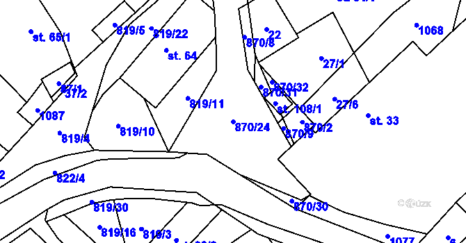 Parcela st. 870/24 v KÚ Jeřišno, Katastrální mapa