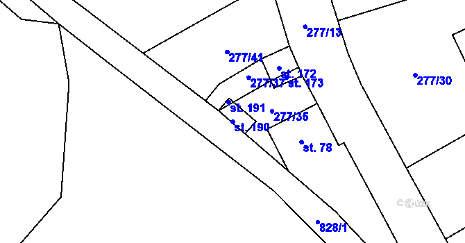 Parcela st. 190 v KÚ Jeřišno, Katastrální mapa