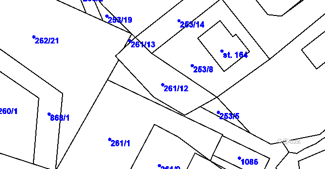 Parcela st. 261/12 v KÚ Jeřišno, Katastrální mapa